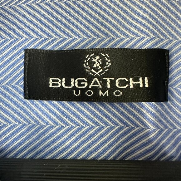 Bugatchi Uomo Shirt Mens Medium Button Up Blue Stripe Cotton Pocket - Picture 5 of 11